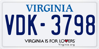 VA license plate VDK3798