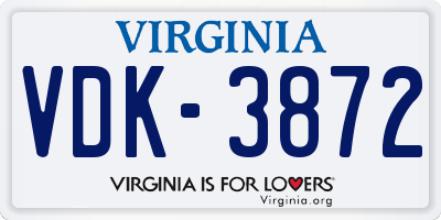 VA license plate VDK3872
