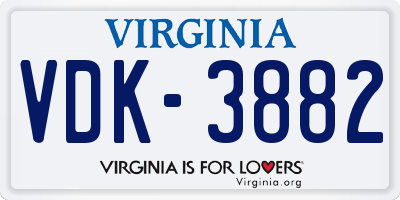 VA license plate VDK3882