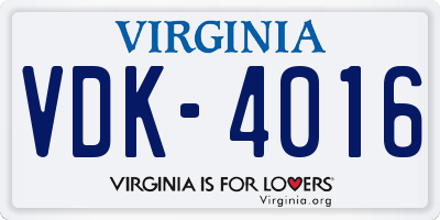 VA license plate VDK4016