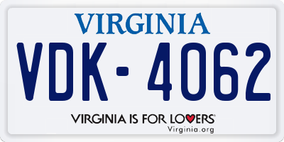 VA license plate VDK4062