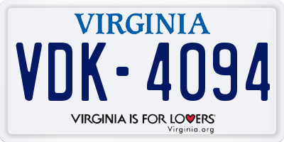 VA license plate VDK4094