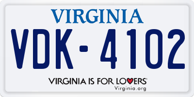 VA license plate VDK4102