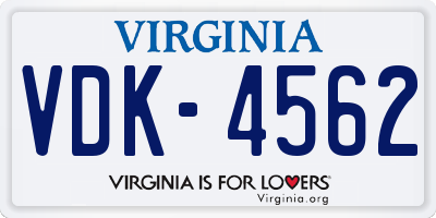 VA license plate VDK4562