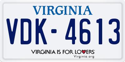 VA license plate VDK4613