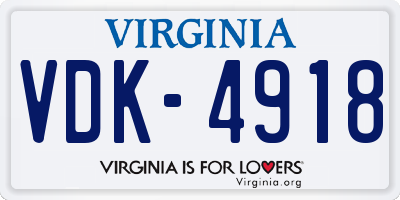 VA license plate VDK4918