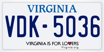 VA license plate VDK5036