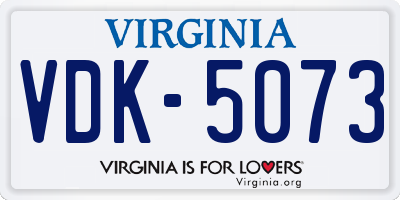 VA license plate VDK5073