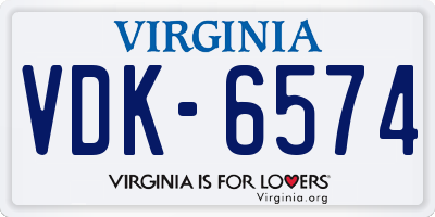 VA license plate VDK6574