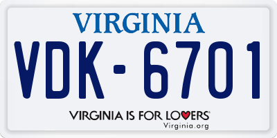 VA license plate VDK6701