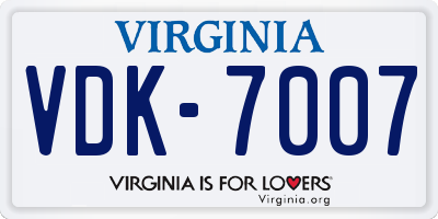 VA license plate VDK7007