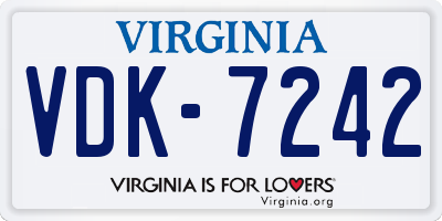 VA license plate VDK7242