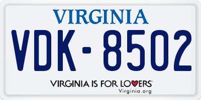 VA license plate VDK8502