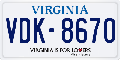 VA license plate VDK8670