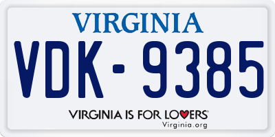 VA license plate VDK9385