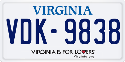 VA license plate VDK9838