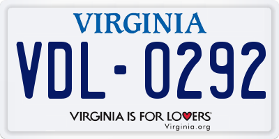 VA license plate VDL0292