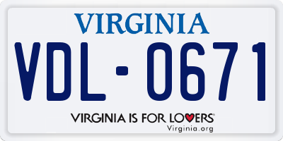 VA license plate VDL0671