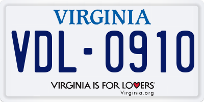 VA license plate VDL0910