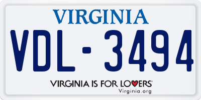 VA license plate VDL3494