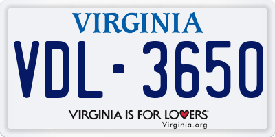 VA license plate VDL3650
