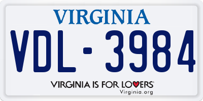 VA license plate VDL3984