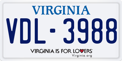 VA license plate VDL3988