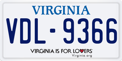 VA license plate VDL9366
