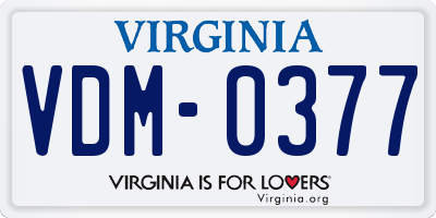 VA license plate VDM0377