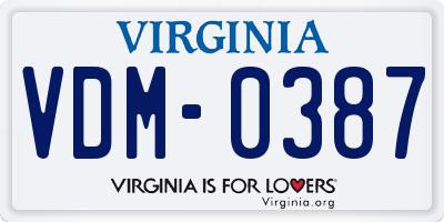 VA license plate VDM0387
