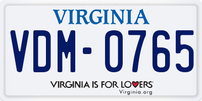 VA license plate VDM0765