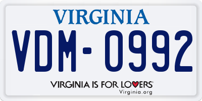 VA license plate VDM0992