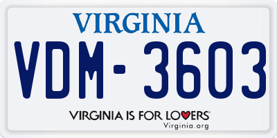 VA license plate VDM3603