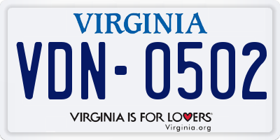 VA license plate VDN0502