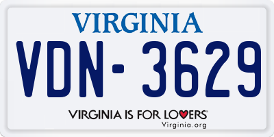 VA license plate VDN3629