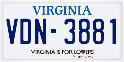 VA license plate VDN3881