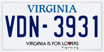 VA license plate VDN3931
