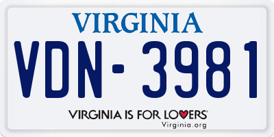 VA license plate VDN3981