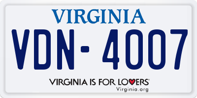 VA license plate VDN4007