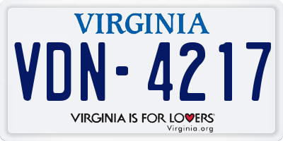 VA license plate VDN4217