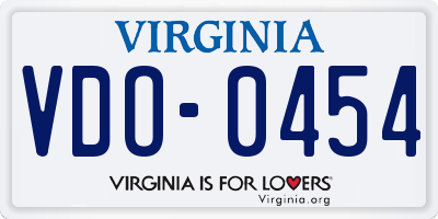 VA license plate VDO0454