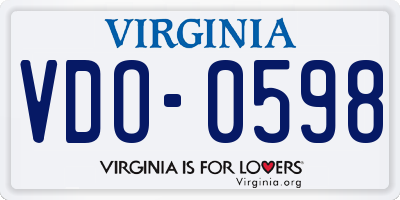VA license plate VDO0598