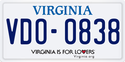 VA license plate VDO0838