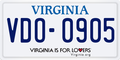 VA license plate VDO0905
