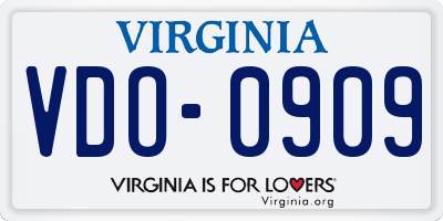 VA license plate VDO0909