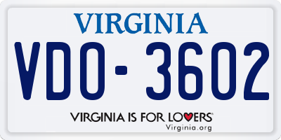 VA license plate VDO3602