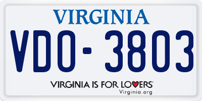VA license plate VDO3803