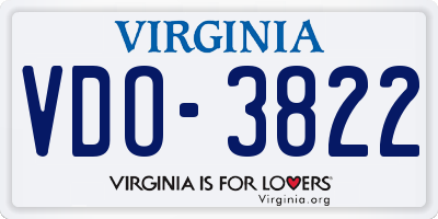 VA license plate VDO3822