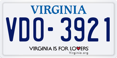 VA license plate VDO3921