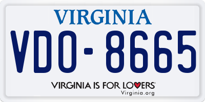 VA license plate VDO8665
